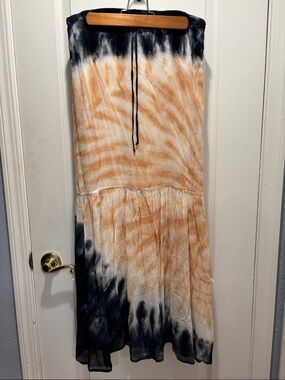 Young Fabulous & Broke YFB Boho Tie-Dye Tiered Maxi Skirt Navy Blue and Tan sz S